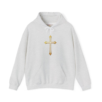 Men’s Gold Cross Hoodie – Bold Christian Faith Hoodie with Front & Back Design