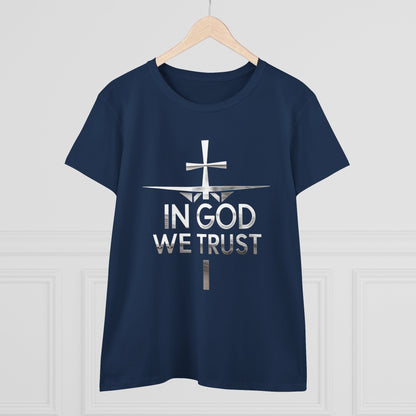 In God We Trust | Women’s Christian Tee with Scripture Back Print