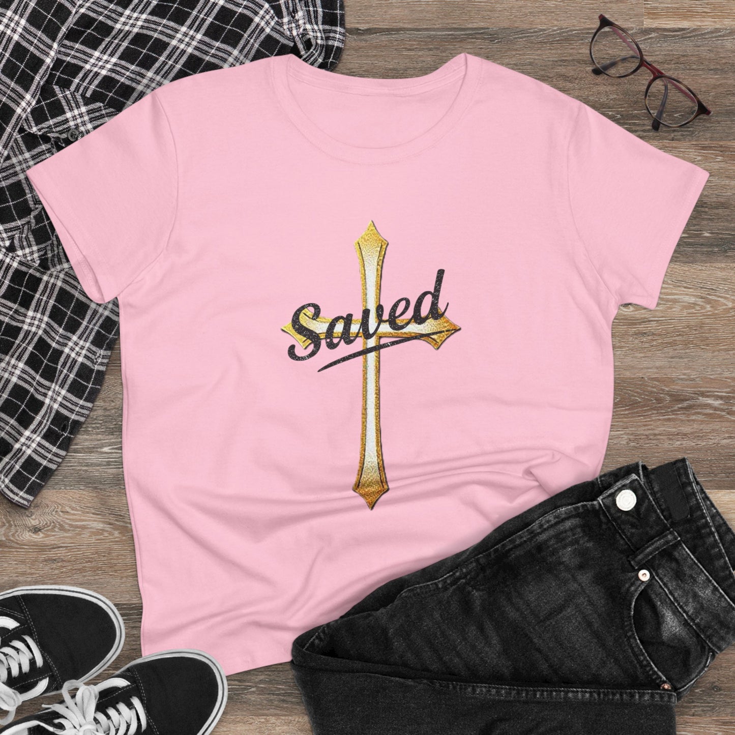 Saved Women’s Tee – Christian Faith Shirt with Cross Design