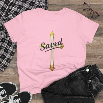 Saved Women’s Tee – Christian Faith Shirt with Cross Design