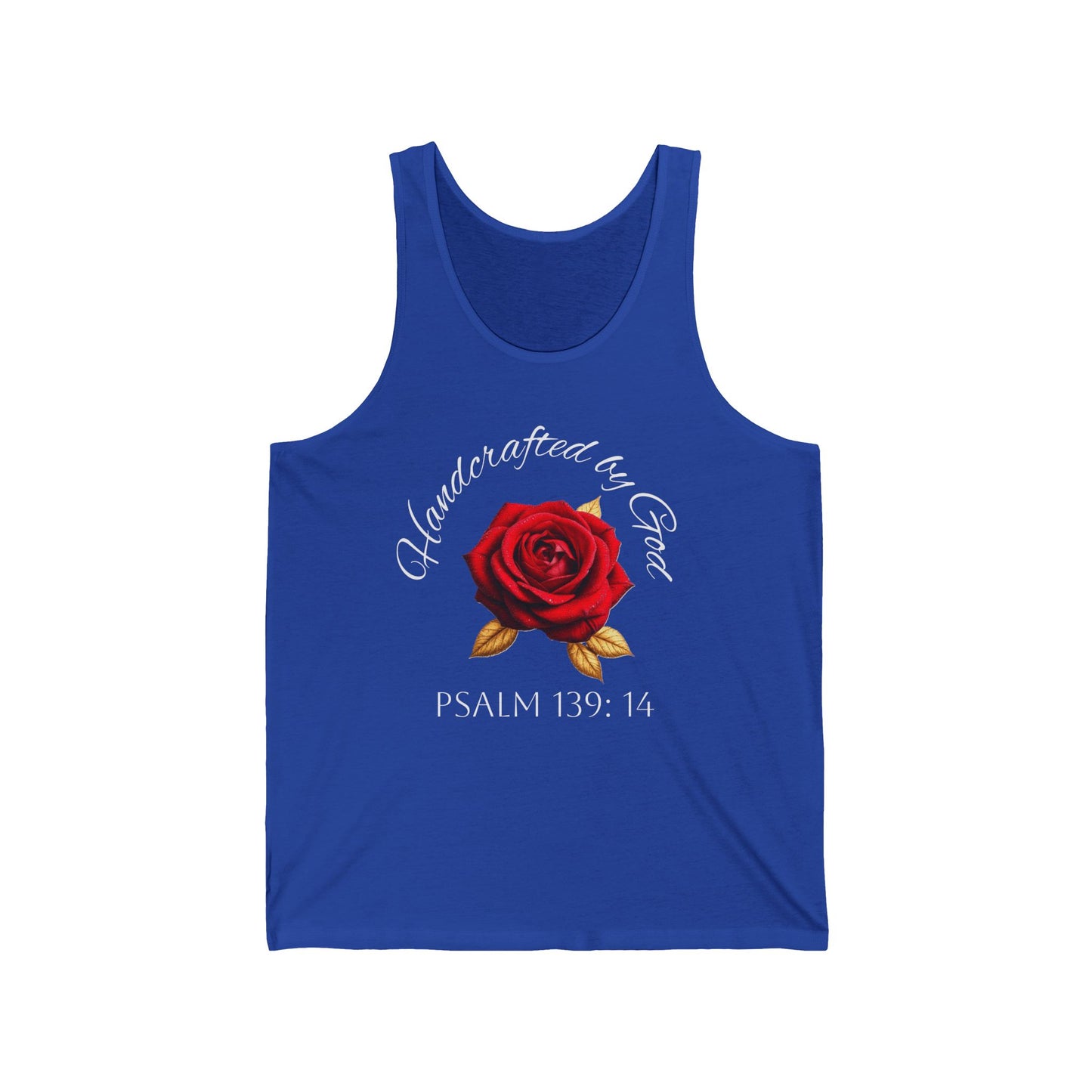 Handcrafted by God Rose Tank – White Lettering, Psalm 139:14