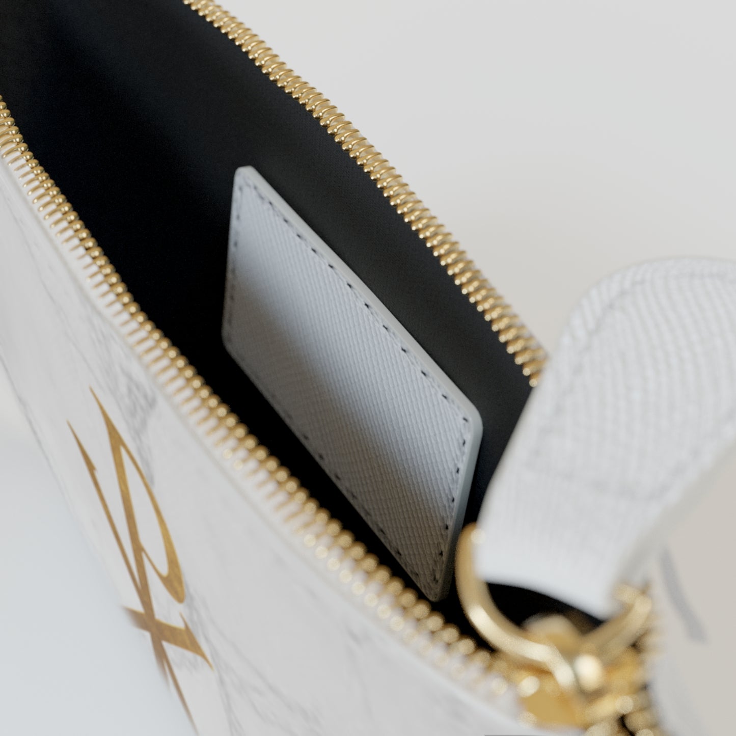 “Divine Seal” | Women’s Mini Clutch on Marble – Gold Chi Rho Elegance
