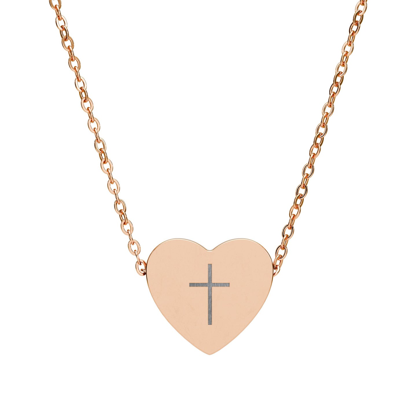 Simple Cross Engraved Heart Necklace – Minimalist Christian Jewelry