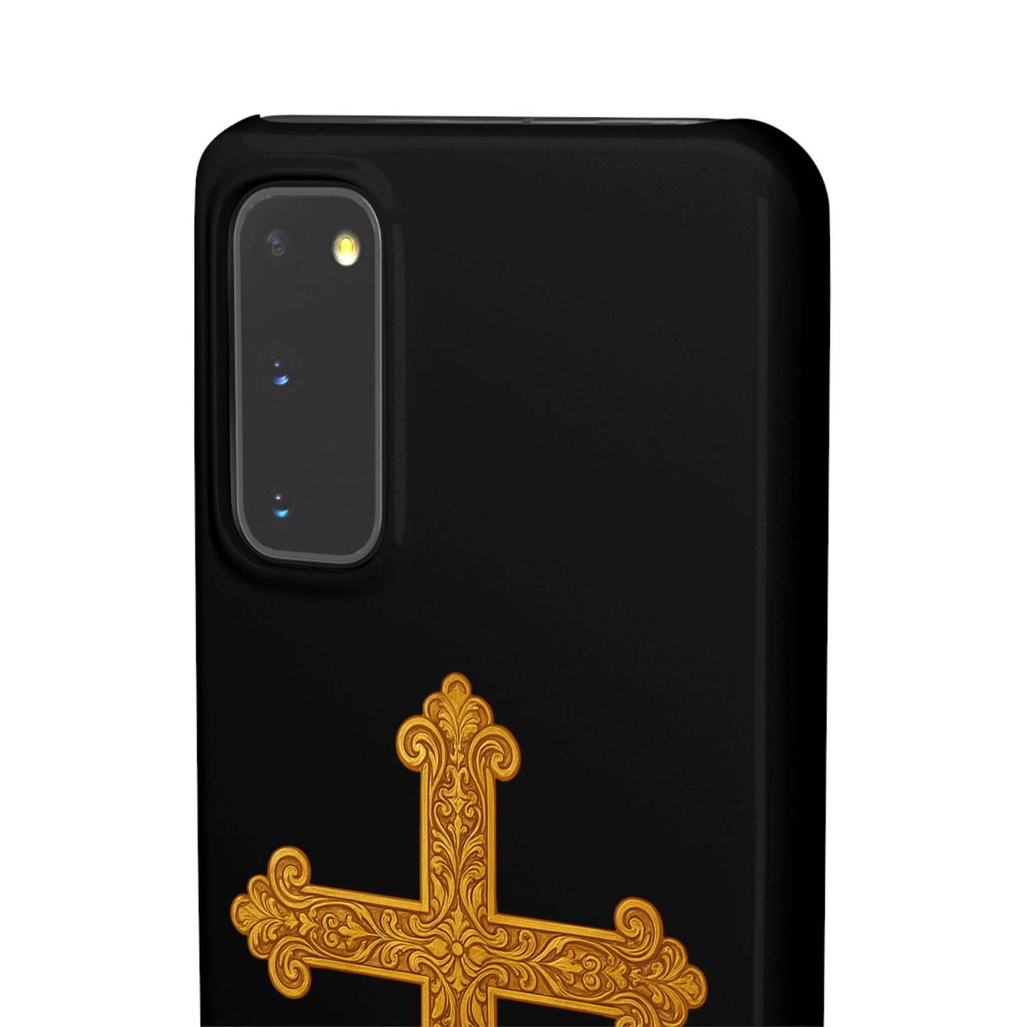 Black Samsung Snap Case – Gold Cross Design