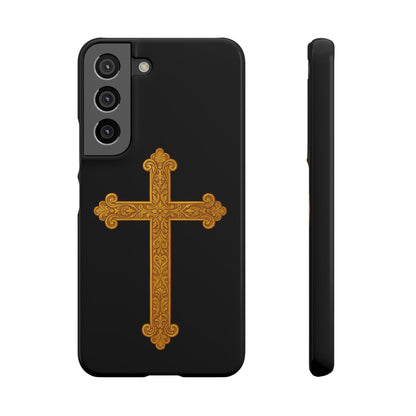 Black Samsung Snap Case – Gold Cross Design