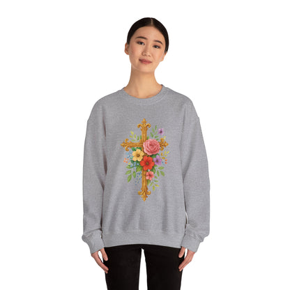 Floral Cross Women’s Sweatshirt – Grace in Full Bloom