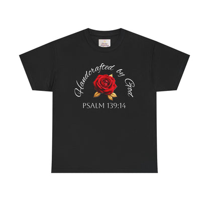 Handcrafted by God (Rose) - Woman's Christian T-Shirt (White Lettering)