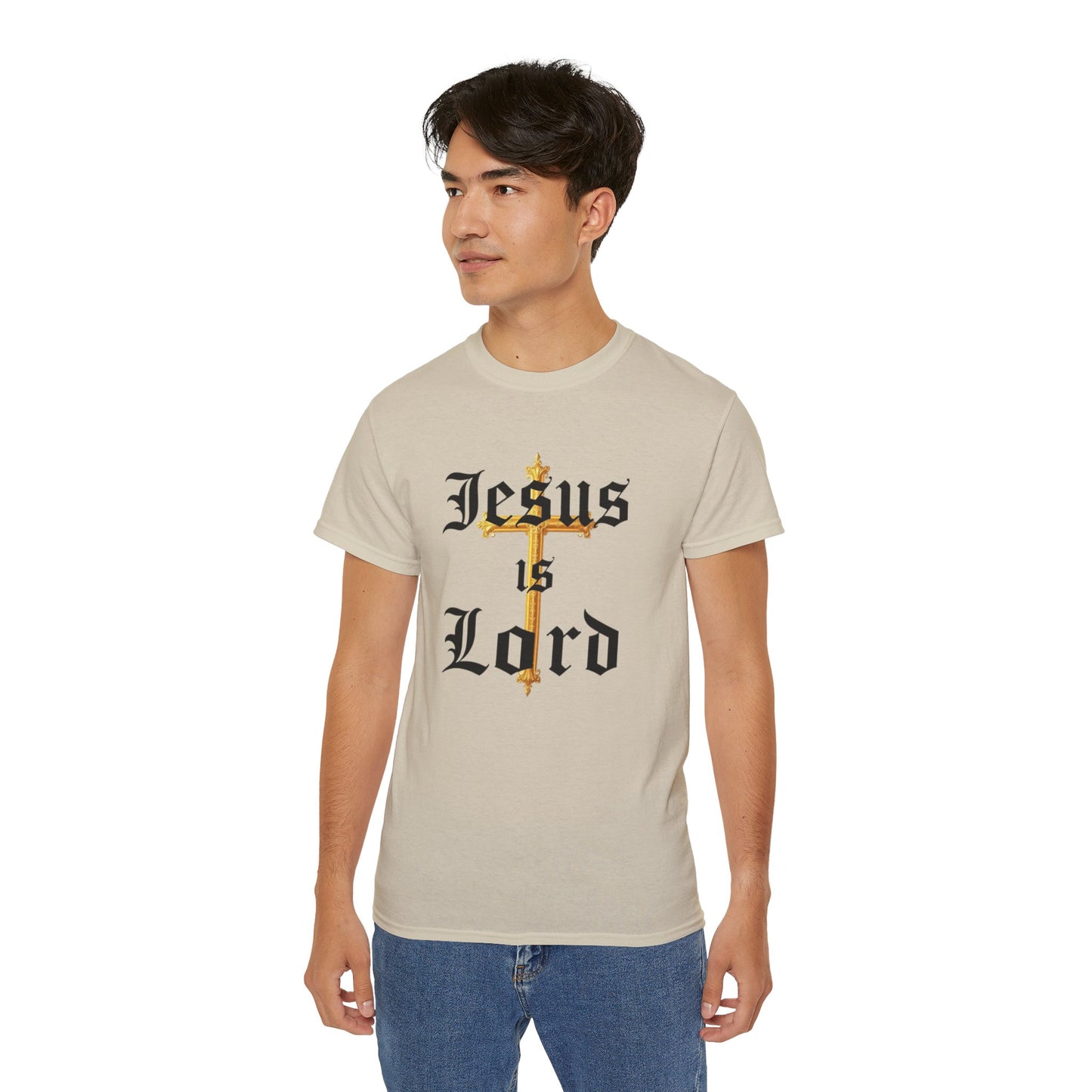 Men’s “Jesus is Lord” Christian T-Shirt with Cross – Bold Faith Statement Tee