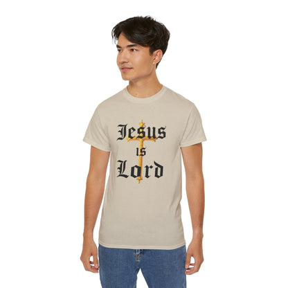 Men’s “Jesus is Lord” Christian T-Shirt with Cross – Bold Faith Statement Tee