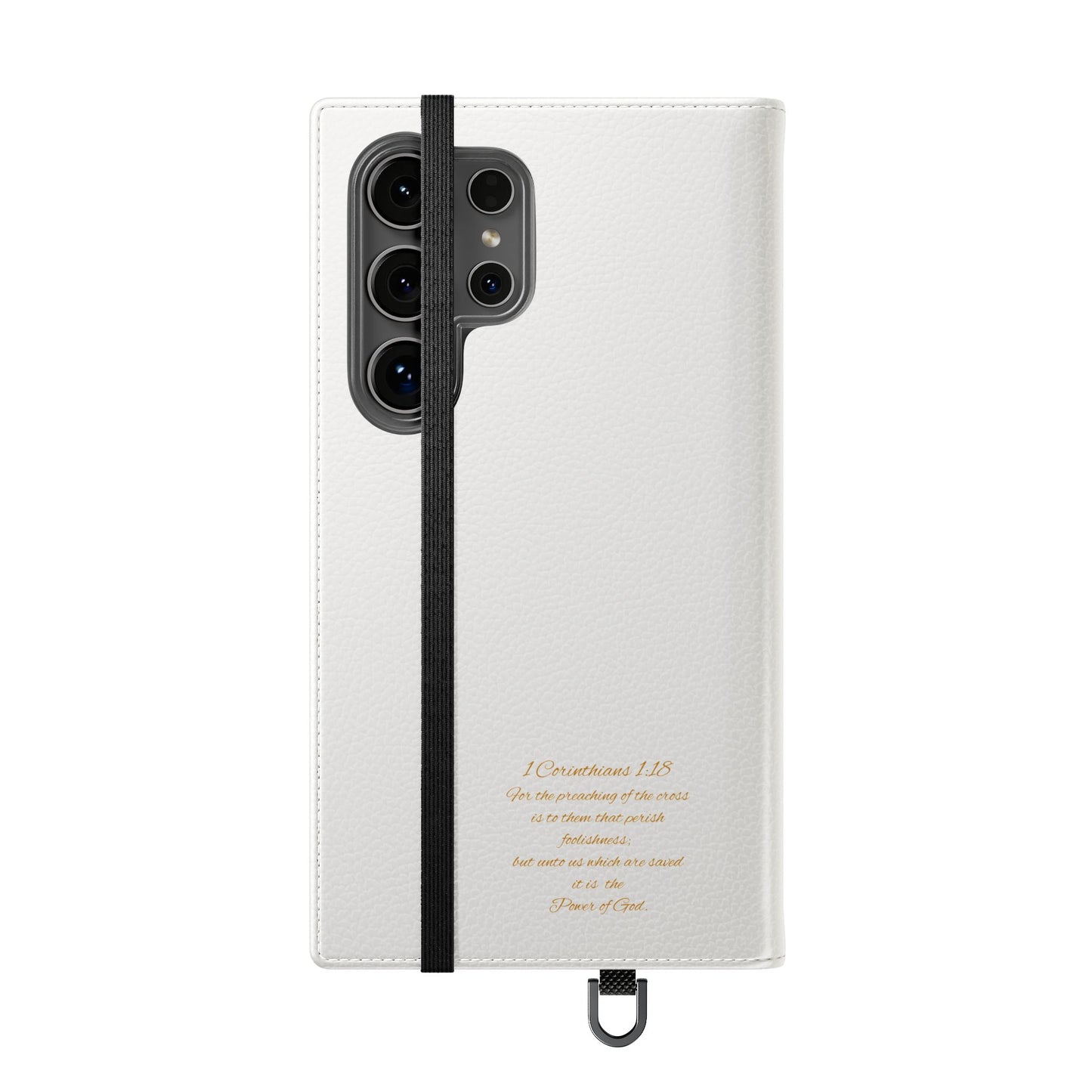 White with Gold Cross & 1 Corinthians 1:18 - Samsung Flip/Wallet Phone Case