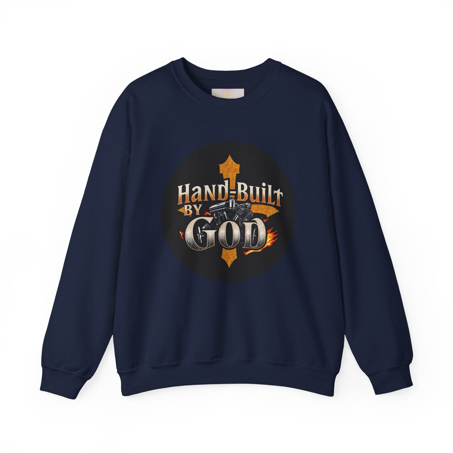 Hand Built by God Men’s Christian Sweatshirt – Cross & Engine Design