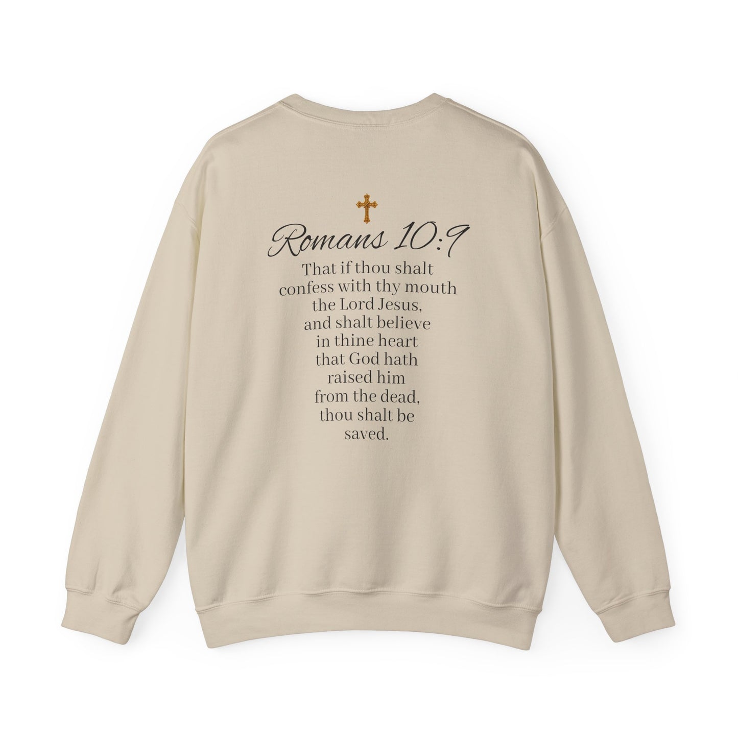 Women’s Believe Christian Sweatshirt – Praying Hands & Romans 10:9