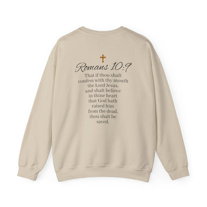 Women’s Believe Christian Sweatshirt – Praying Hands & Romans 10:9