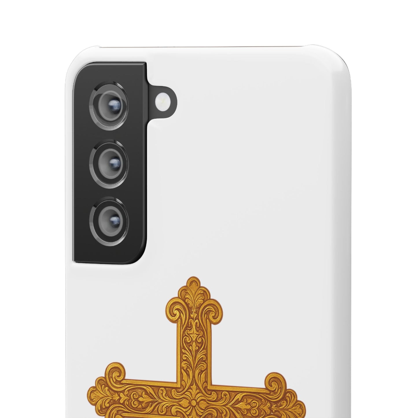 White Samsung Snap Case – Gold Cross Design