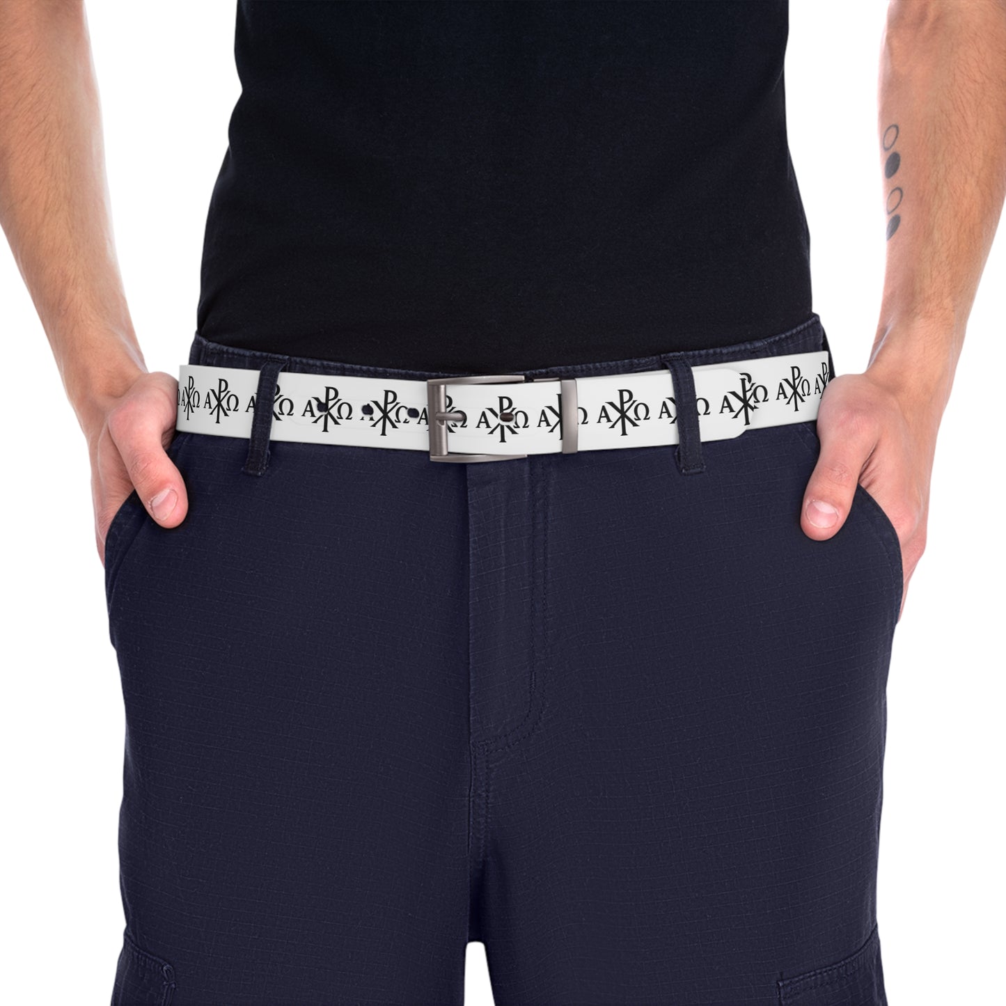 Eternal Order Belt – Black Chi Rho with Alpha & Omega