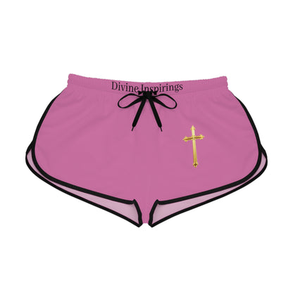 Golden Grace Women's Shorts in Pink with Gold Cross Design