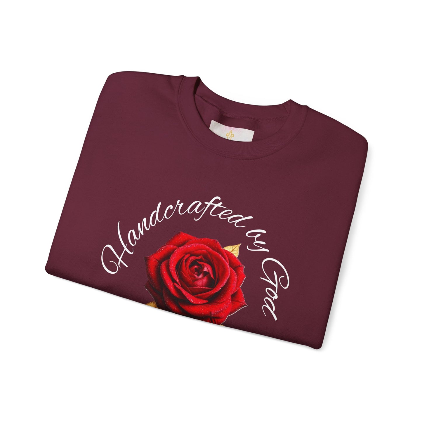 Handcrafted by God Rose Sweatshirt – White Lettering, Psalm 139:14