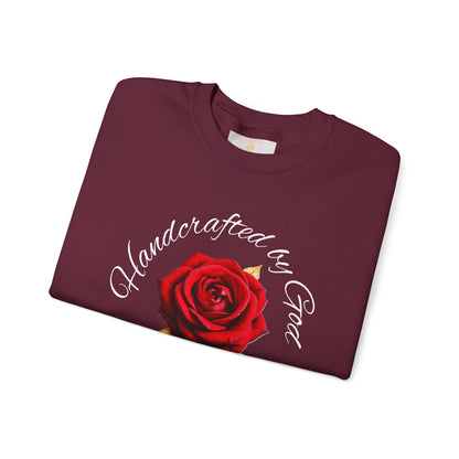 Handcrafted by God Rose Sweatshirt – White Lettering, Psalm 139:14