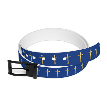 Crown of Light Belt in Navy – Gold Cross Pattern