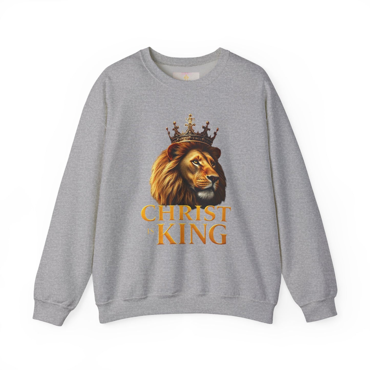 Christ is King – Men’s Christian Sweatshirt with Crowned Lion & Cross