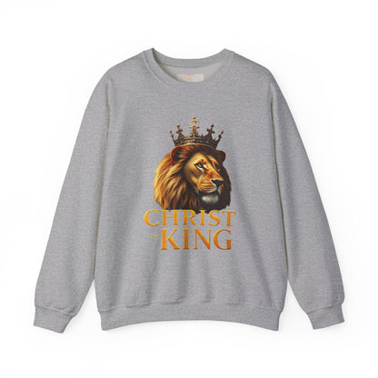 Christ is King – Men’s Christian Sweatshirt with Crowned Lion & Cross