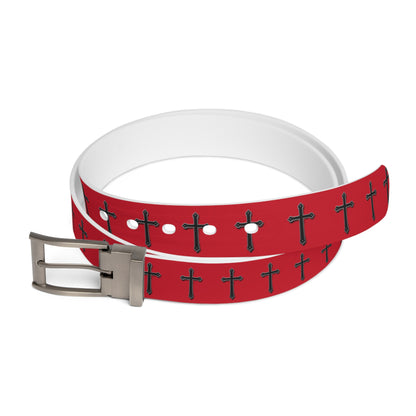 Shield of Faith Belt in Red – Black Cross Pattern