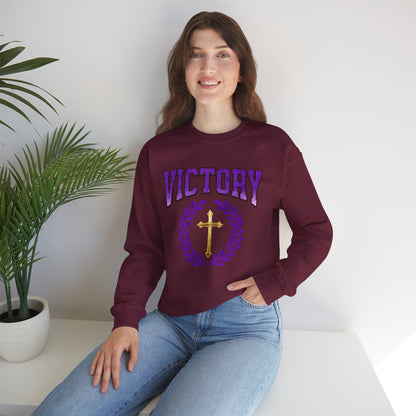 Victory Women’s Sweatshirt – Bold Purple Logo, Faith in Comfort