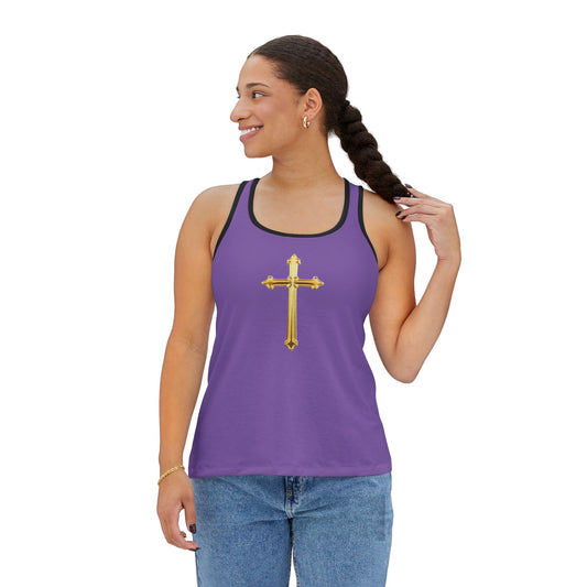 Gold Cross Women’s Christian Tank Top in Purple – Symbol of Eternal Victory