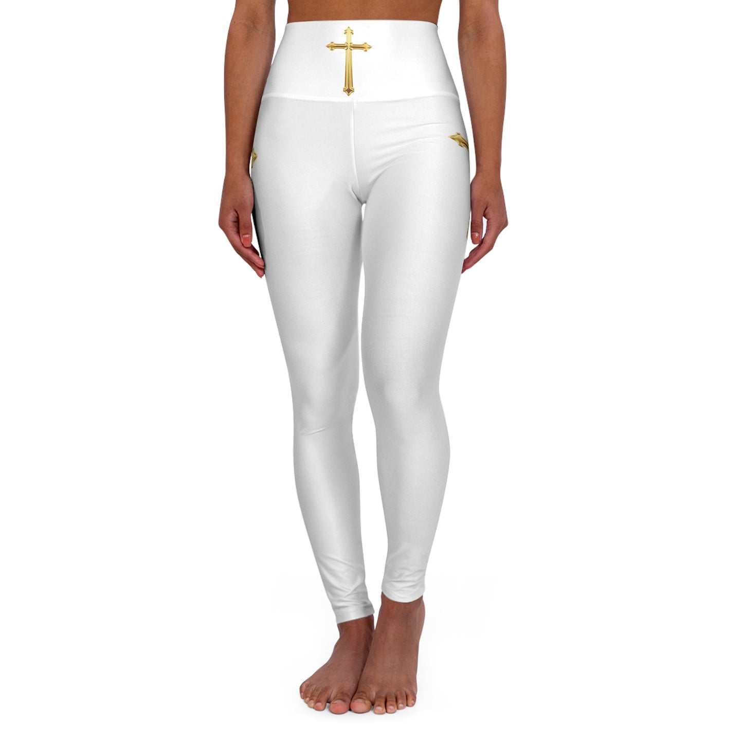 Gold Cross Women’s High-Waisted Yoga Leggings – Symbol of Eternal Victory