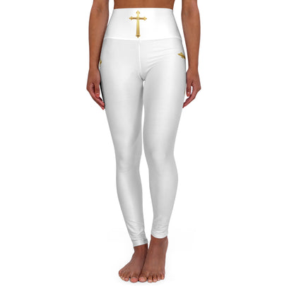 Gold Cross Women’s High-Waisted Yoga Leggings – Symbol of Eternal Victory