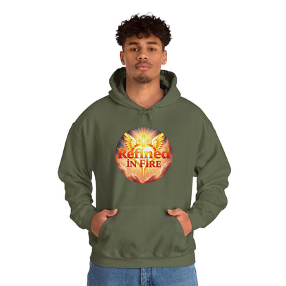 “Refined in Fire” Christian Hoodie – Bold Flame Design Faith Pullover
