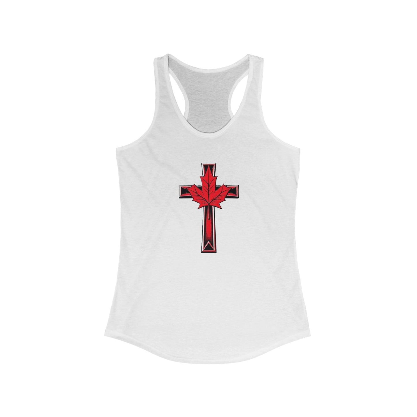 Women’s Faith & Patriot Racerback Tank | Cross and Maple Leaf Design