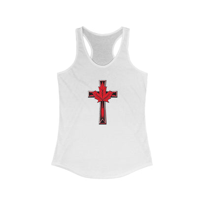 Women’s Faith & Patriot Racerback Tank | Cross and Maple Leaf Design