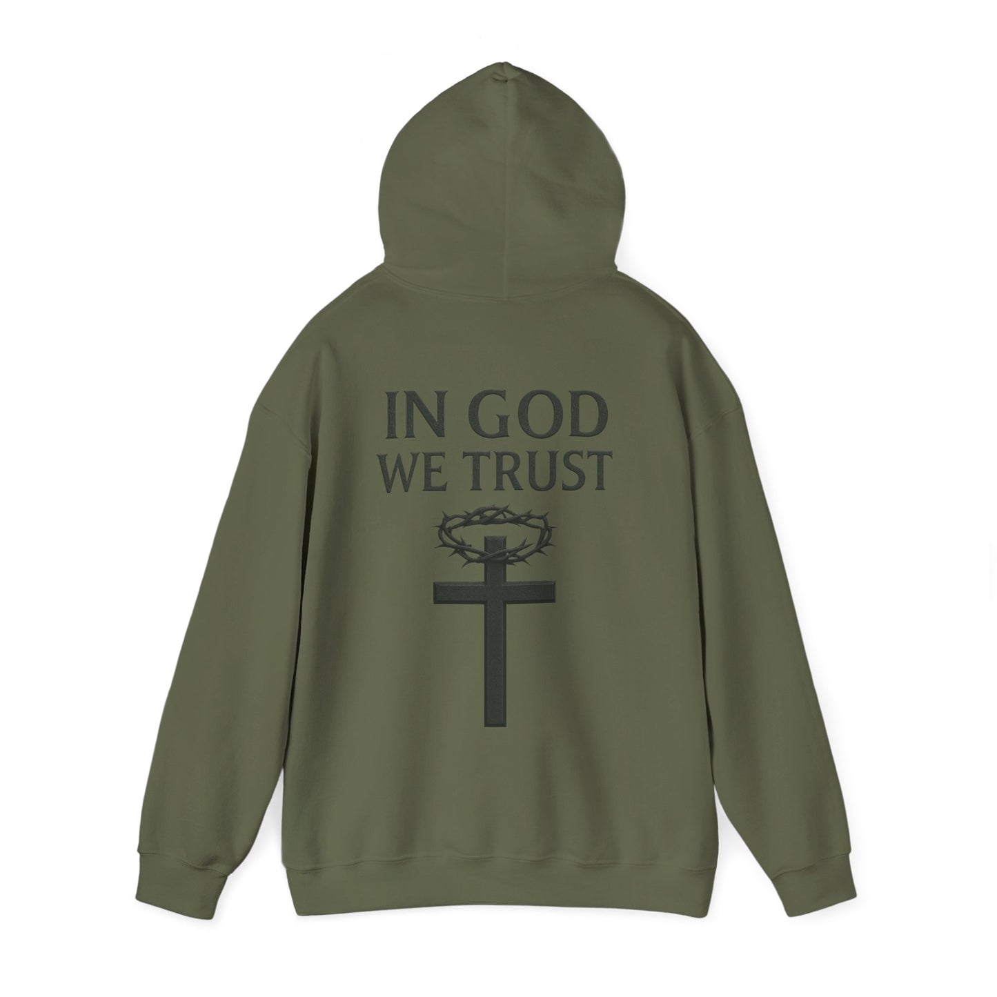 In God We Trust – Men’s Christian Hoodie with Cross & Crown of Thorns