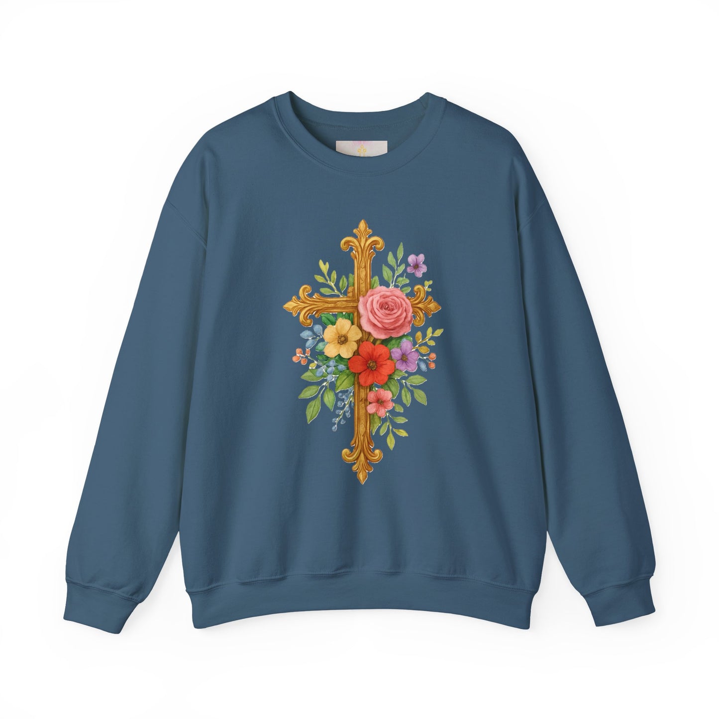 Golden Floral Cross Women’s Sweatshirt – Grace in Full Bloom