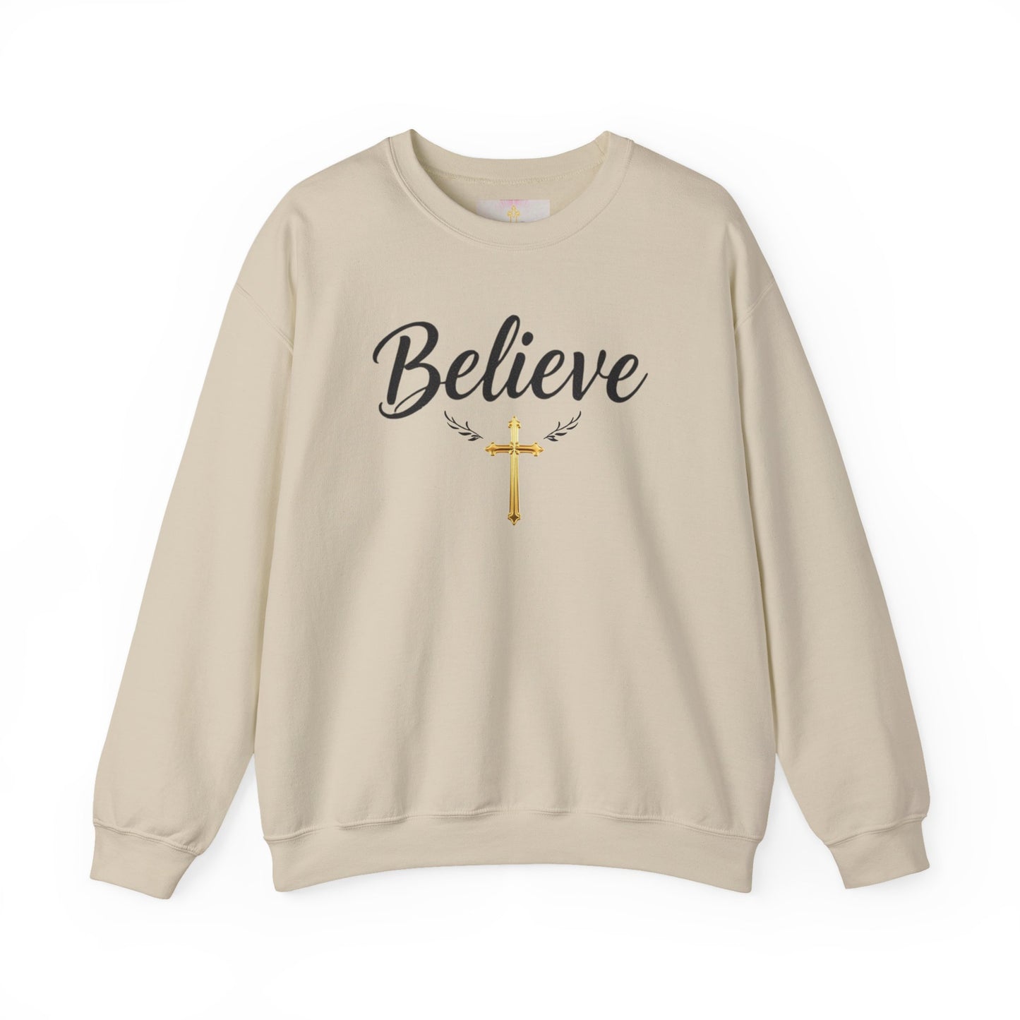 Believe Women’s Christian Sweatshirt – Golden Cross