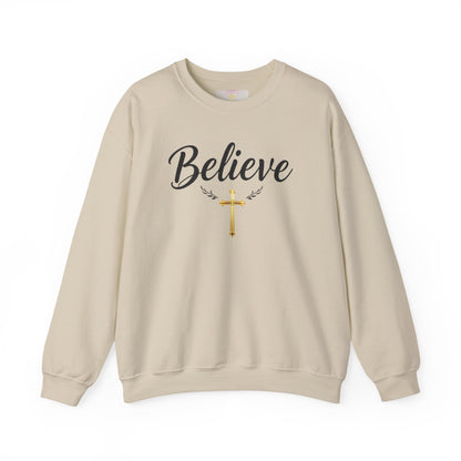 Believe Women’s Christian Sweatshirt – Golden Cross