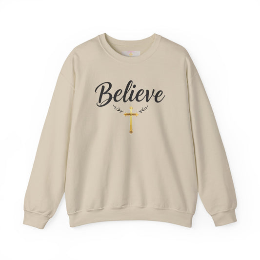 Believe Women’s Christian Sweatshirt – Golden Cross