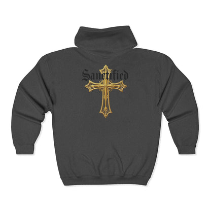 Sanctified Men's Gothic Cross Zip-Up Hoodie – Faith in Comfort