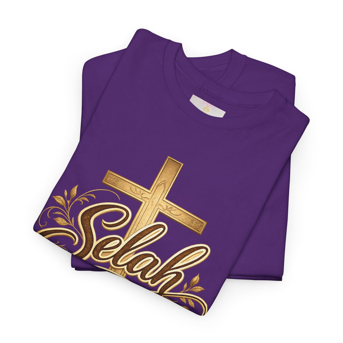Selah Cross Tee — Women's Christian T‑Shirt with Gold Script