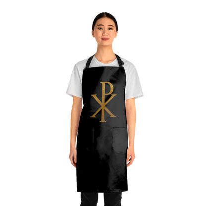 Gold Chi Rho Christian Kitchen Apron in Black – Faith & Light in Every Meal