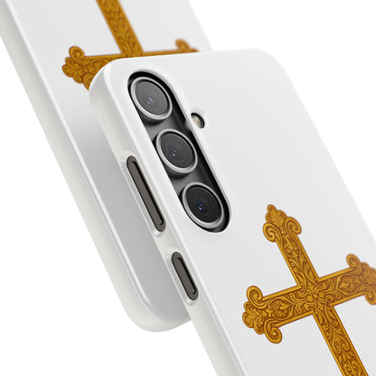 White Samsung Snap Case – Gold Cross Design