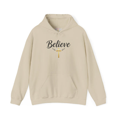 Believe - Women's Christian Hoodie with Golden Cross