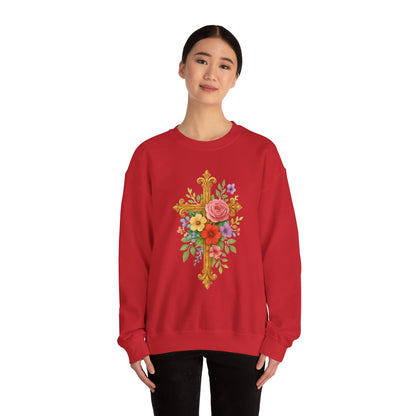 Floral Cross Women’s Sweatshirt – Grace in Full Bloom