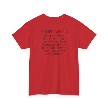 Becoming Men’s Faith Tee – Philippians 1:6 (Dark Lettering)
