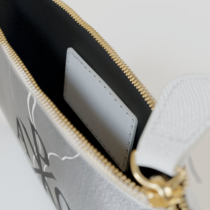 “Eternal Authority” | Women’s Mini Clutch – Black Chi Rho on Molten Silver