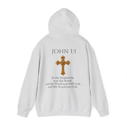 “The Word Eternal” – Women’s Christian Hoodie with Bold Dark Lettering (John 1:1)