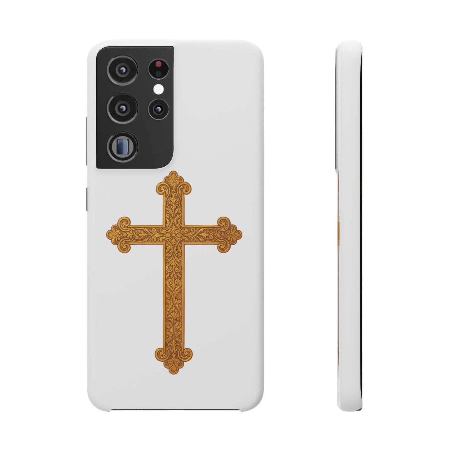 White Samsung Snap Case – Gold Cross Design