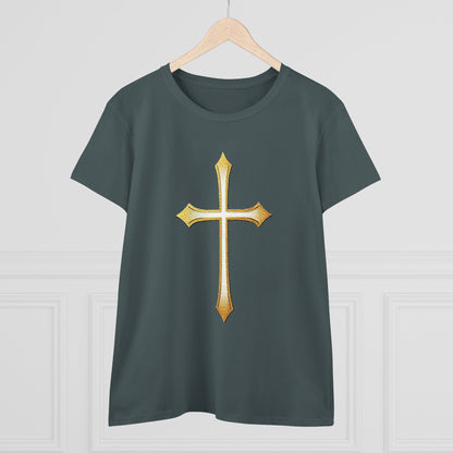 Women’s Gold Cross Tee – Christian Faith Shirt with Bold Cross Design