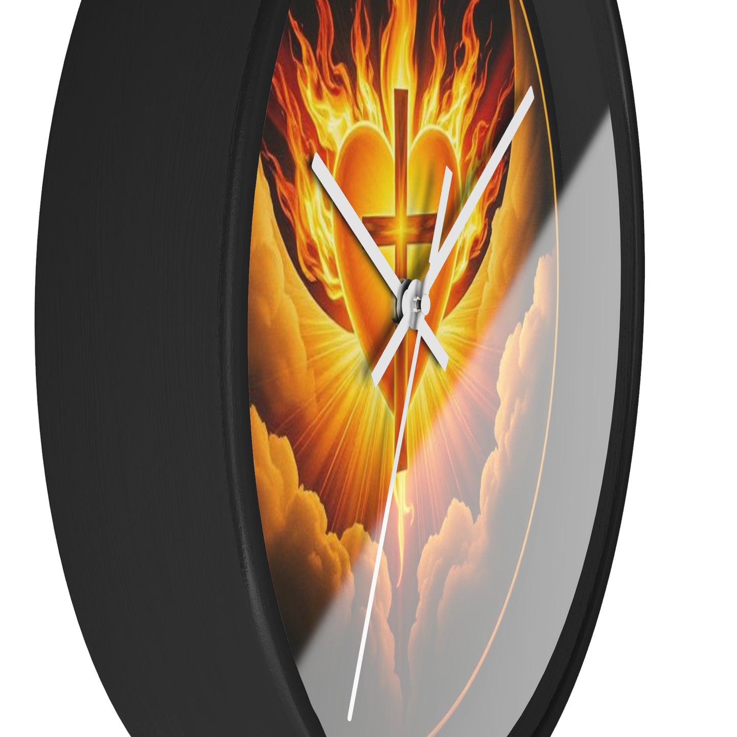 Flaming Heart & Cross Wall Clock – Passionate Faith Decor